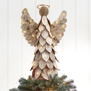 Pottery Barn Light Up Handcrafted Birch Angel Tree Topper